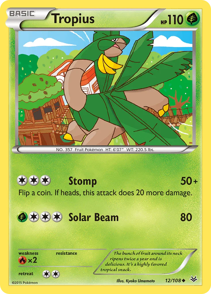 12, Fire[×2], Grass, Normal, Reverse Holofoil, Uncommon, XY: Roaring Skies Tropius (12/108) [XY: Roaring Skies] - Trading Card World