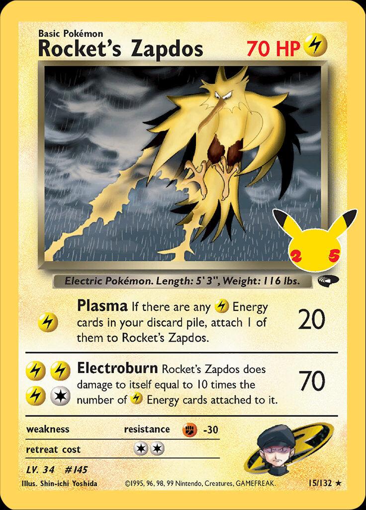 15, Celebrations: 25th Anniversary - Classic Collection, Fighting [-30], Holo Rare, Holofoil, Lightning Rocket's Zapdos (15/132) [Celebrations: 25th Anniversary - Classic Collection] - Trading Card World