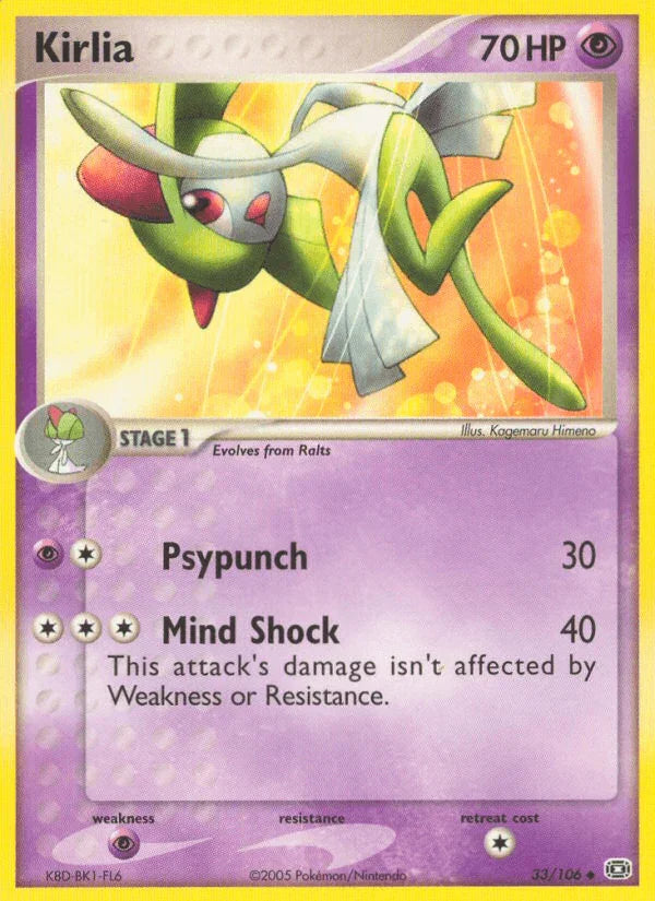 33, EX: Emerald, Normal, Psychic, Psychic[×2], Uncommon Kirlia (33/106) [EX: Emerald] - Trading Card World