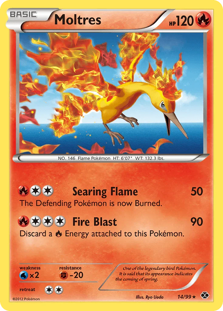 14, Black & White: Next Destinies, Fighting[-20], Fire, Holo Rare, Holofoil, Reverse Holofoil, Water[×2] Moltres (14/99) [Black & White: Next Destinies] - Trading Card World
