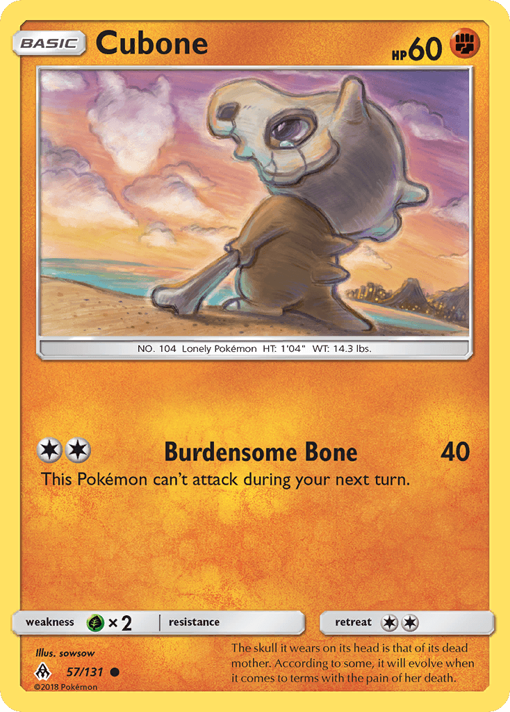 57, Common, Fighting, Grass[×2], Normal, Reverse Holofoil, Sun & Moon: Forbidden Light Cubone (57/131) [Sun & Moon: Forbidden Light] - Trading Card World