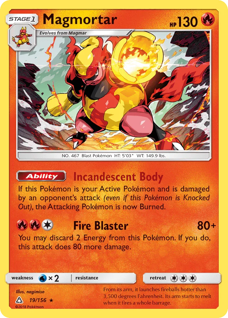 19, Fire, Holo Rare, Holofoil, Reverse Holofoil, Sun & Moon: Ultra Prism, Water[×2] Magmortar (19/156) [Sun & Moon: Ultra Prism] - Trading Card World