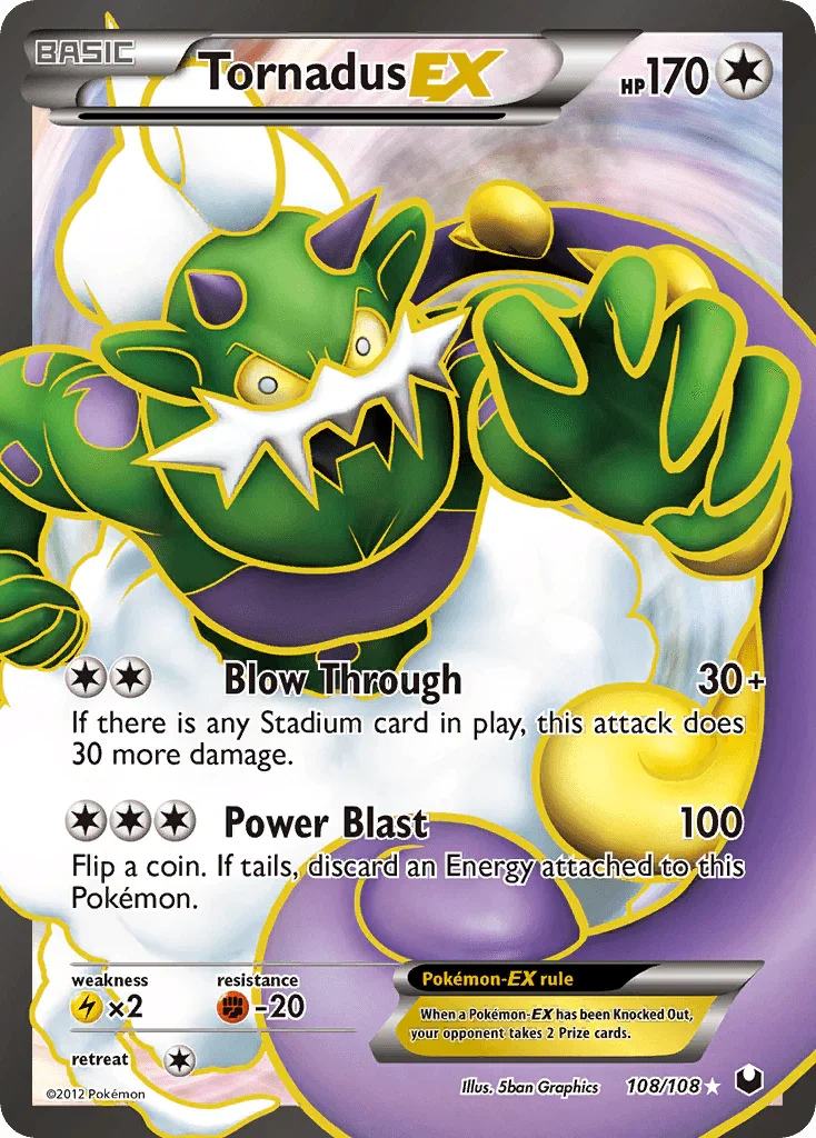 108, Black & White: Dark Explorers, Colorless, Fighting[-20], Holofoil, Lightning[×2], Ultra Rare Tornadus EX (108/108) [Black & White: Dark Explorers] - Trading Card World
