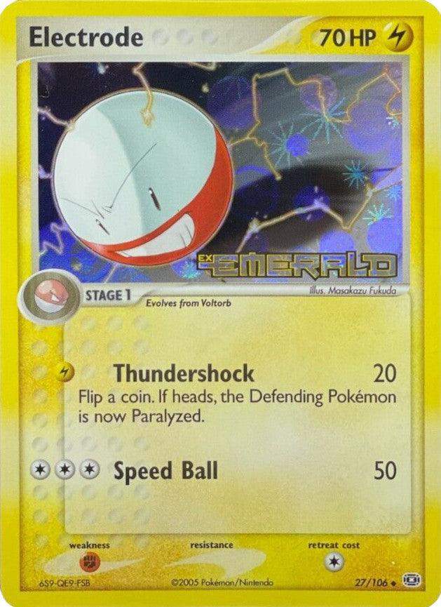 27, EX: Emerald, Fighting[×2], Lightning, Reverse Holofoil, Uncommon Electrode (27/106) (Stamped) [EX: Emerald] - Trading Card World
