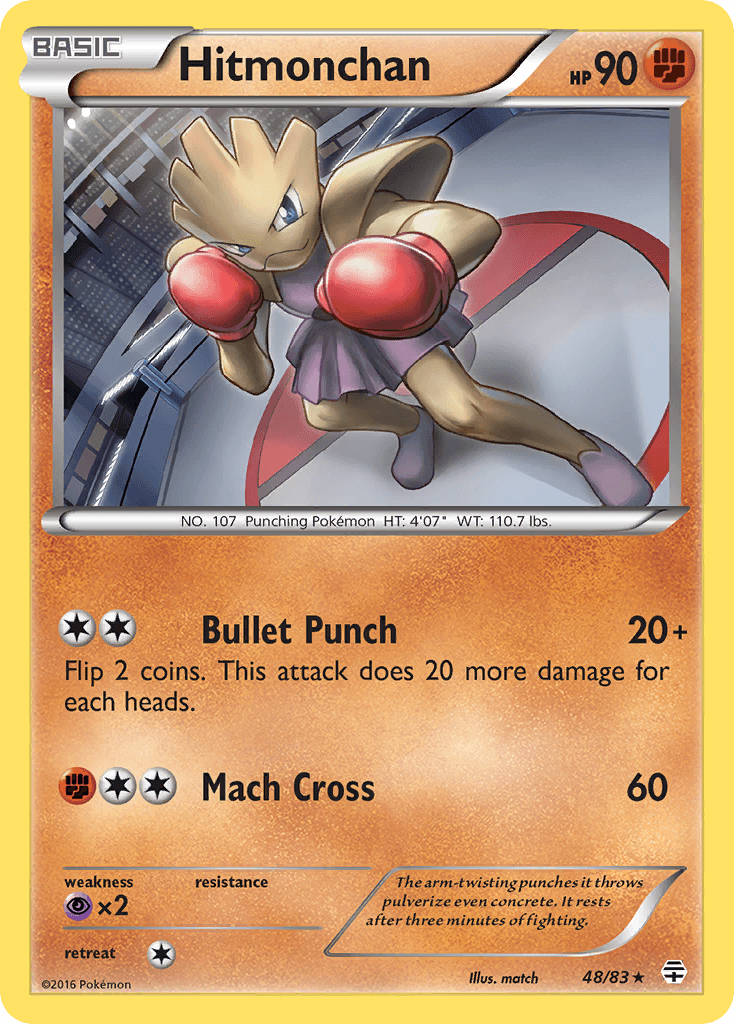 48, Fighting, Normal, Psychic[×2], Rare, Reverse Holofoil, XY: Generations Hitmonchan (48/83) [XY: Generations] - Trading Card World