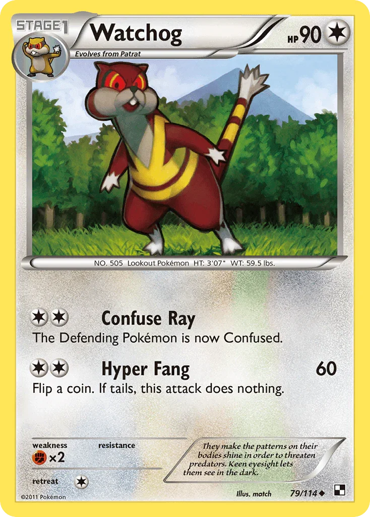 79, Black & White: Base Set, Colorless, Fighting[×2], Normal, Reverse Holofoil, Uncommon Watchog (79/114) [Black & White: Base Set] - Trading Card World