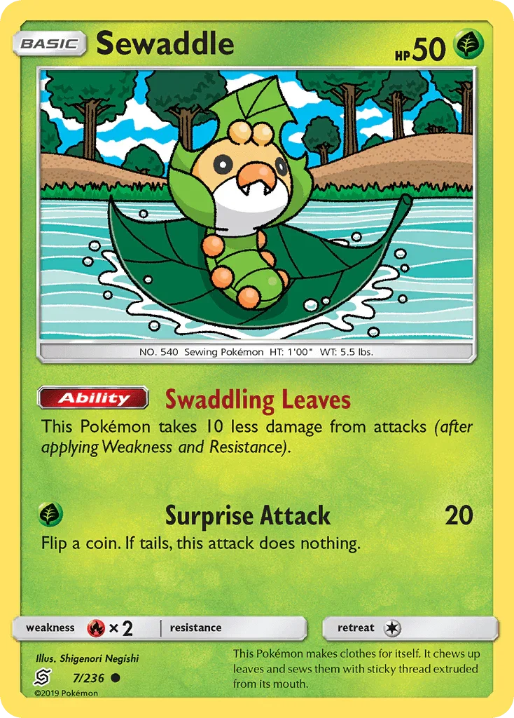 Common, Fire[×2], Grass, Normal, Reverse Holofoil, Sun & Moon: Unified Minds Sewaddle (7/236) [Sun & Moon: Unified Minds] - Trading Card World