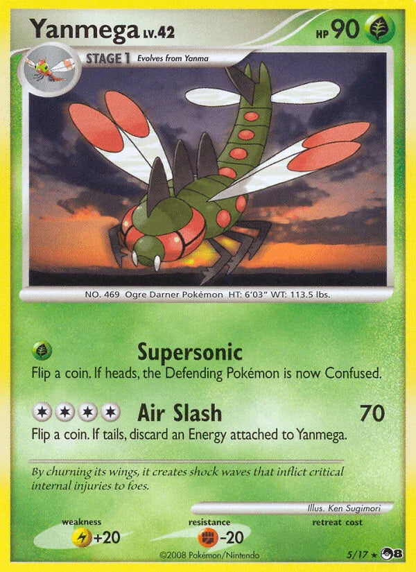 Fighting[-20], Grass, Holofoil, Lightning[+20], Normal, POP Series 8, Rare Yanmega (5/17) [POP Series 8] - Trading Card World