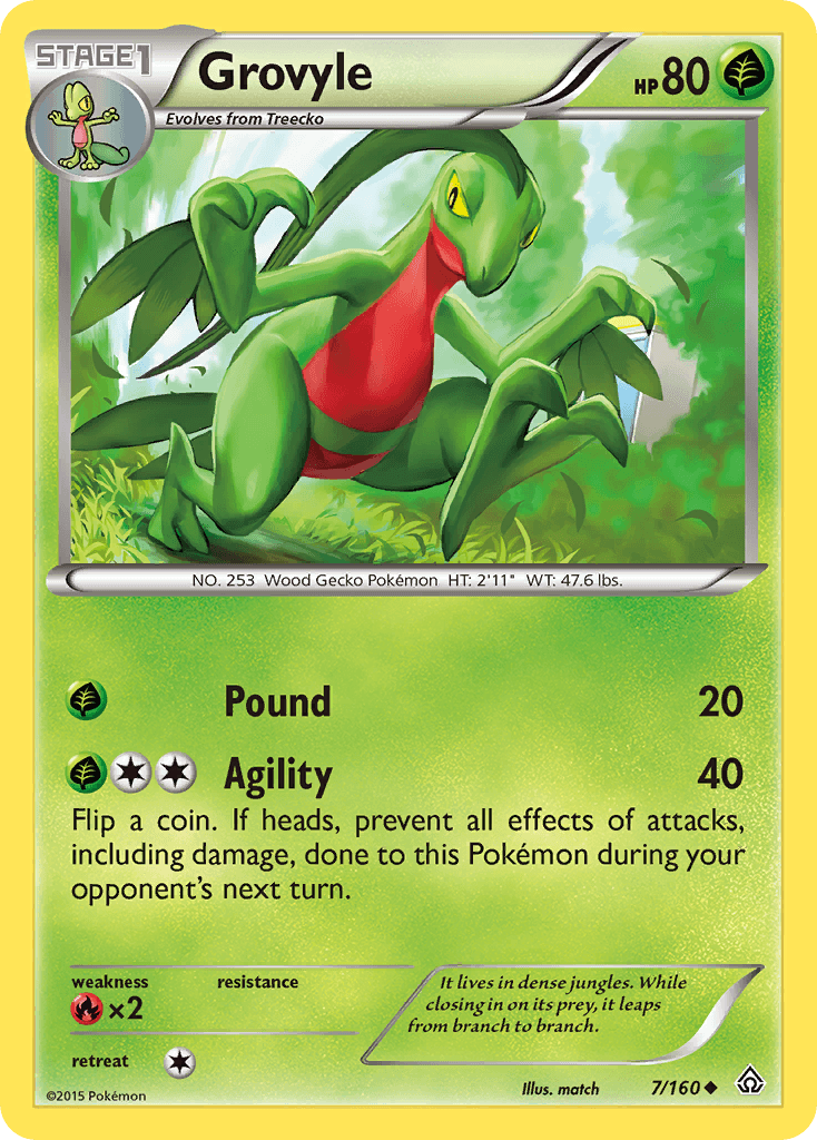 Fire[×2], Grass, Normal, Reverse Holofoil, Uncommon, XY: Primal Clash Grovyle (7/160) [XY: Primal Clash] - Trading Card World