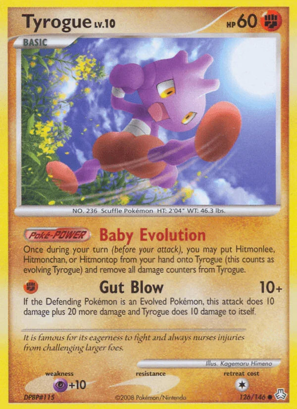 126, Common, Diamond & Pearl: Legends Awakened, Fighting, Normal, Psychic[+10], Reverse Holofoil Tyrogue (126/146) [Diamond & Pearl: Legends Awakened] - Trading Card World