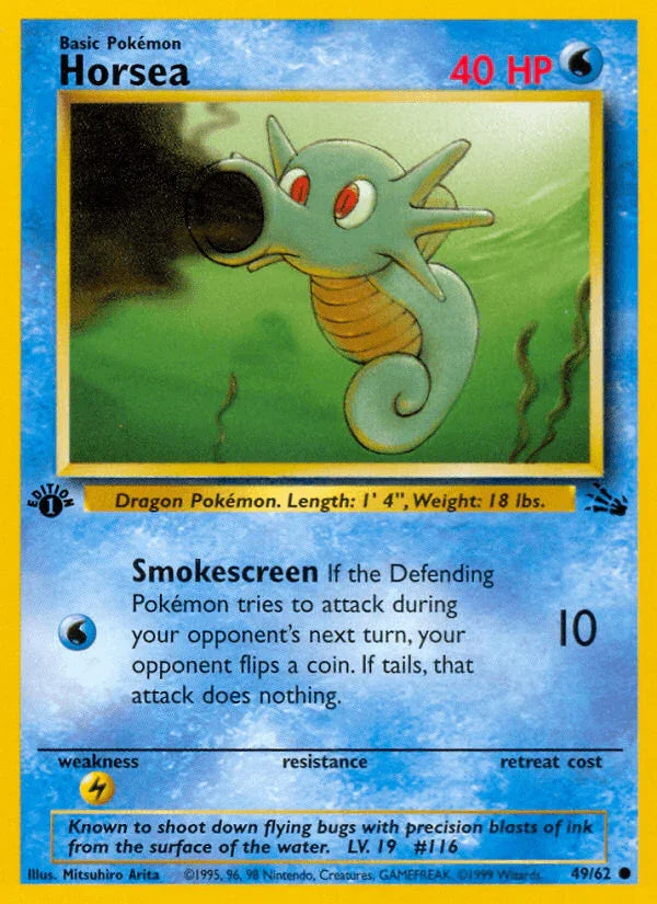 1st Edition Normal, 49, Common, Fossil 1st Edition, Lightning[×2], Water Horsea (49/62) [Fossil 1st Edition] - Trading Card World