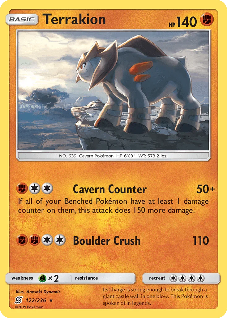 122, Fighting, Grass[×2], Holo Rare, Holofoil, Reverse Holofoil, Sun & Moon: Unified Minds Terrakion (122/236) [Sun & Moon: Unified Minds] - Trading Card World