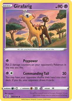 065, Darkness[×2], Fighting[-30], Normal, Psychic, Reverse Holofoil, Sword & Shield: Vivid Voltage, Uncommon Girafarig (065/185) [Sword & Shield: Vivid Voltage] - Trading Card World