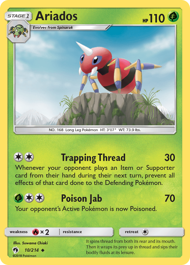 10, Fire[×2], Grass, Normal, Reverse Holofoil, Sun & Moon: Lost Thunder, Uncommon Ariados (10/214) [Sun & Moon: Lost Thunder] - Trading Card World