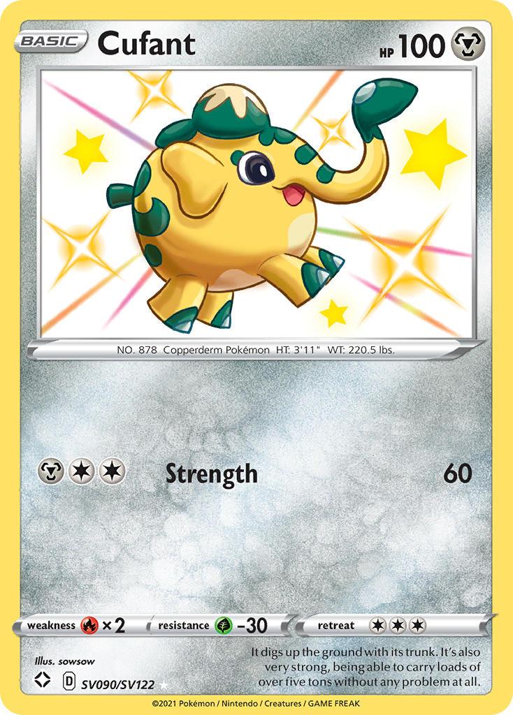 Fire[×2], Grass[-30], Holofoil, Metal, SV090, Sword & Shield: Shining Fates, Ultra Rare Cufant (SV090/SV122) [Sword & Shield: Shining Fates] - Trading Card World