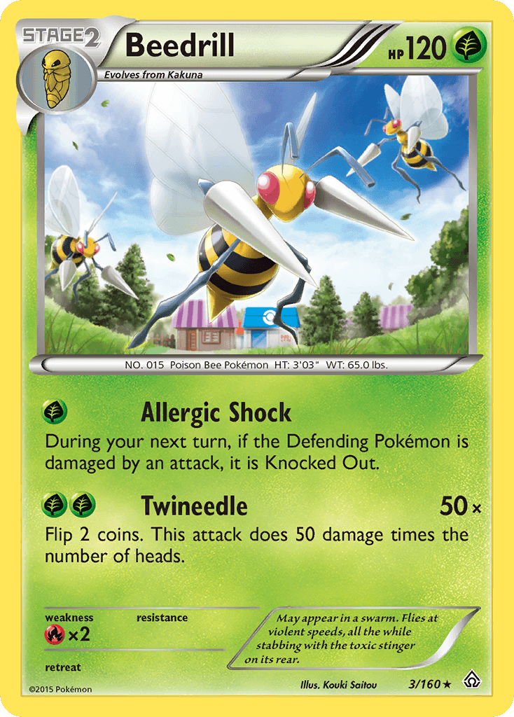 Fire[×2], Grass, Normal, Rare, Reverse Holofoil, XY: Primal Clash Beedrill (3/160) [XY: Primal Clash] - Trading Card World