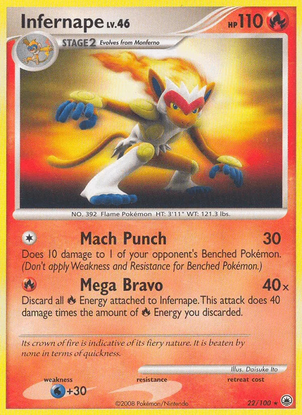 22, Diamond & Pearl: Majestic Dawn, Fire, Normal, Rare, Reverse Holofoil, Water[+30] Infernape (22/100) [Diamond & Pearl: Majestic Dawn] - Trading Card World