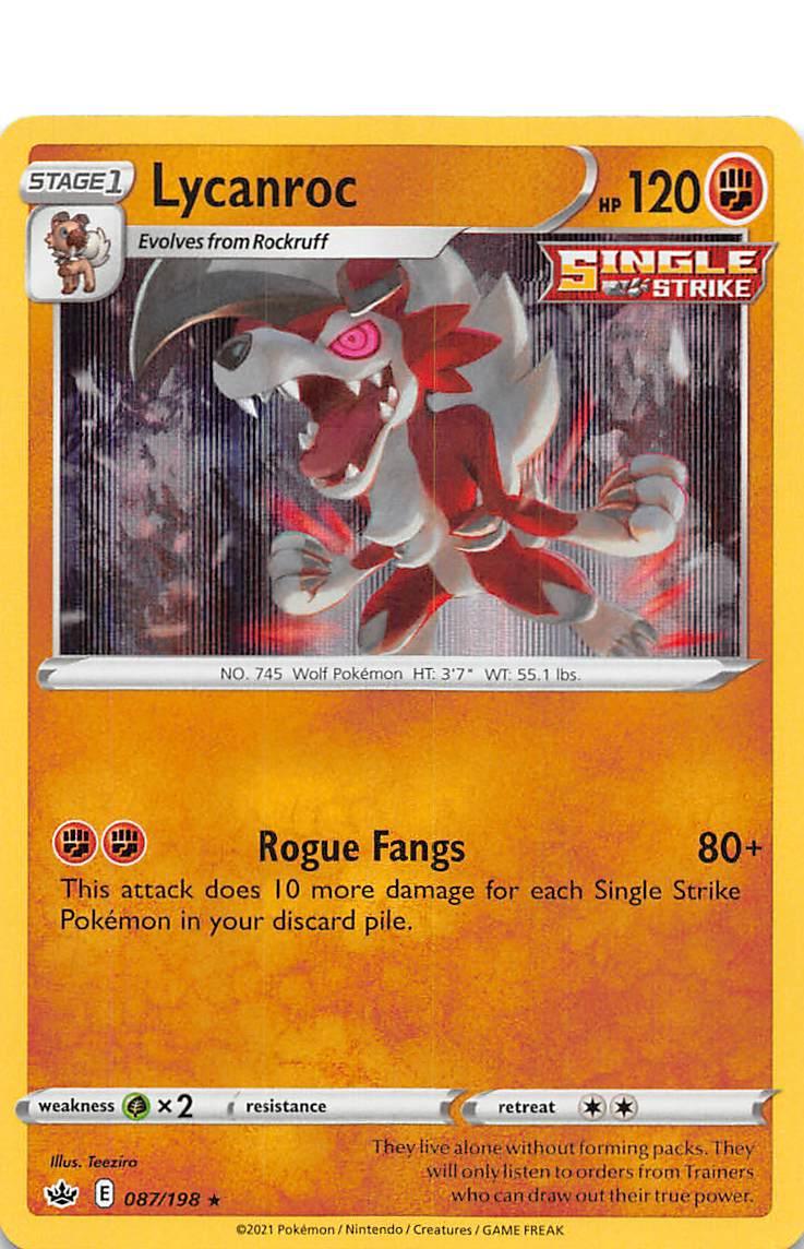087, Fighting, Grass [x2], Holo Rare, Holofoil, Reverse Holofoil, Sword & Shield: Chilling Reign Lycanroc (087/198) [Sword & Shield: Chilling Reign] - Trading Card World