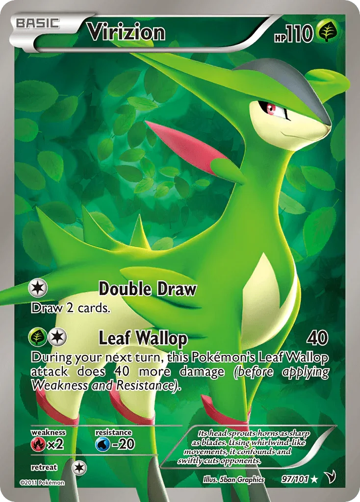 97, Black & White: Noble Victories, Fire[×2], Grass, Holofoil, Ultra Rare, Water[-20] Virizion (97/101) [Black & White: Noble Victories] - Trading Card World