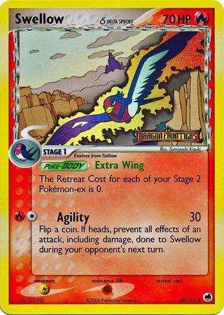 40, EX: Dragon Frontiers, Fighting[-30], Fire, Lightning[×2], Reverse Holofoil, Uncommon Swellow (40/101) (Delta Species) (Stamped) [EX: Dragon Frontiers] - Trading Card World