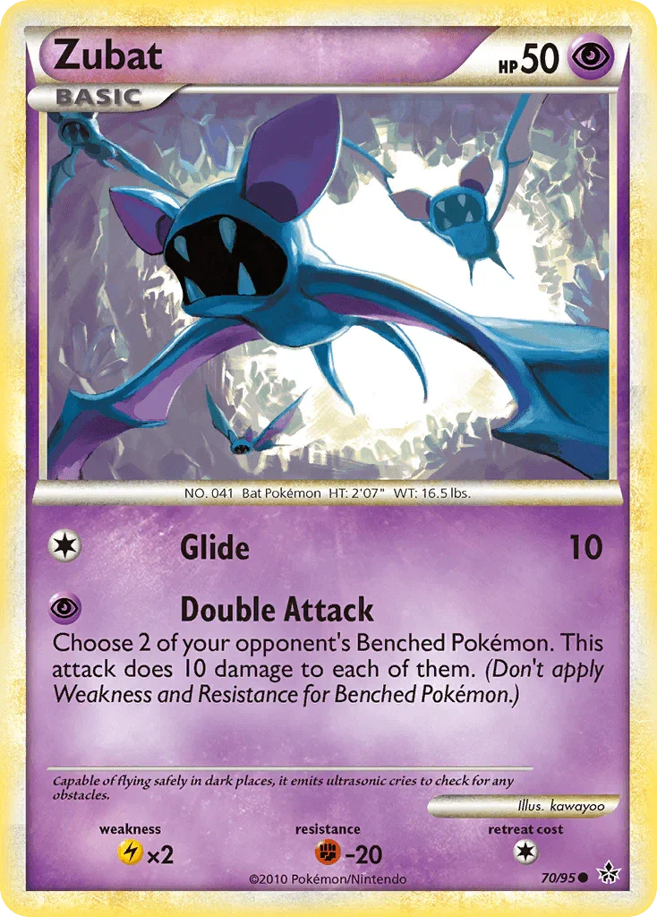 70, Common, Fighting[-20], HeartGold & SoulSilver: Unleashed, Lightning[×2], Normal, Psychic, Reverse Holofoil Zubat (70/95) [HeartGold & SoulSilver: Unleashed] - Trading Card World