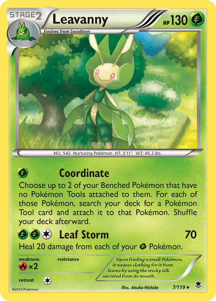 Fire[×2], Grass, Normal, Rare, Reverse Holofoil, XY: Phantom Forces Leavanny (7/119) [XY: Phantom Forces] - Trading Card World