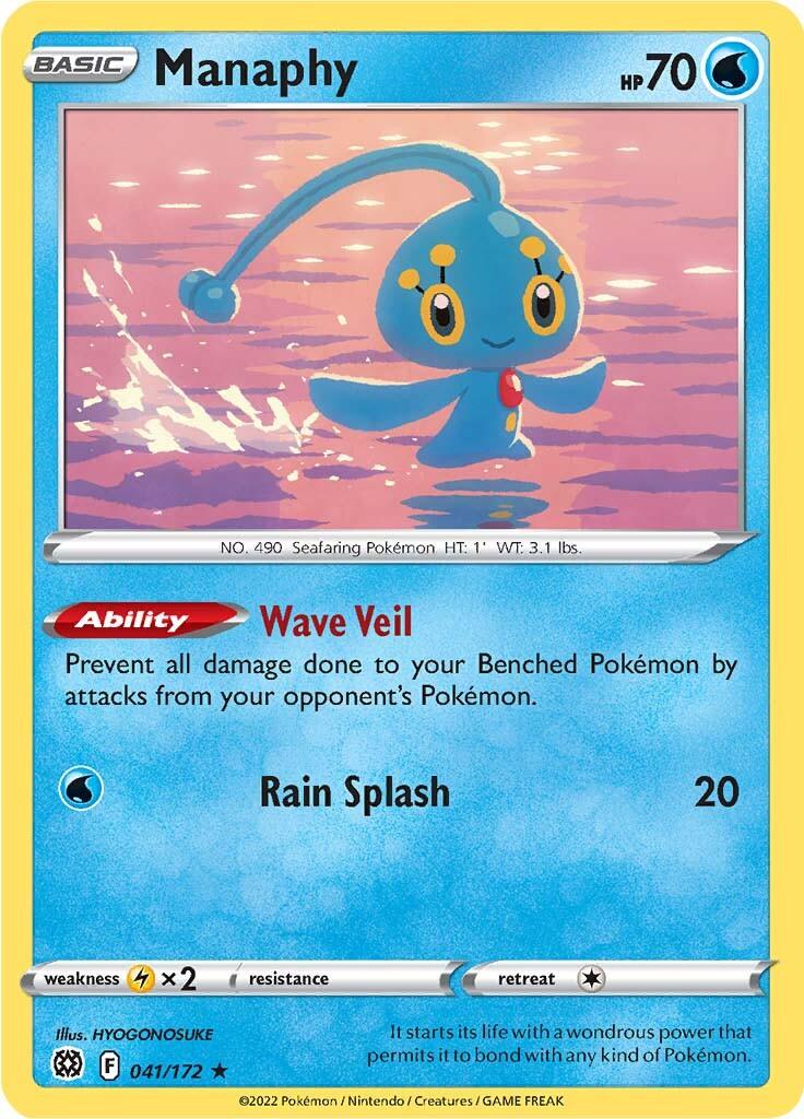 041, Lightning [x2], Normal, Rare, Reverse Holofoil, Sword & Shield: Brilliant Stars, Water Manaphy (041/172) [Sword & Shield: Brilliant Stars] - Trading Card World