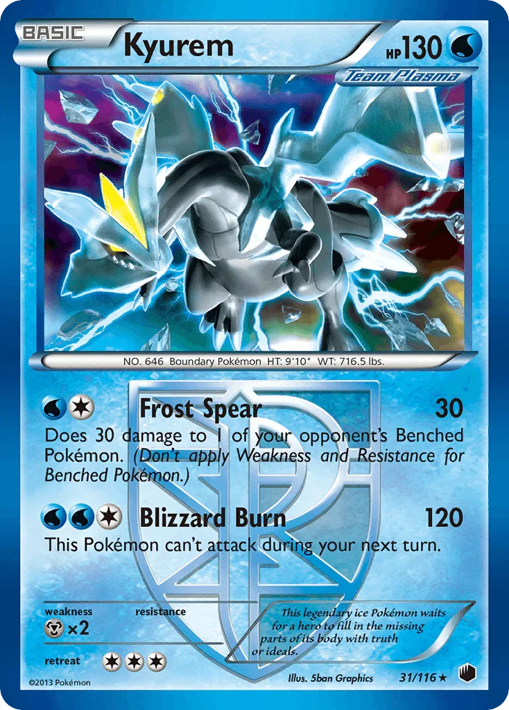 31, Black & White: Plasma Freeze, Holo Rare, Holofoil, Metal[×2], Reverse Holofoil, Water Kyurem (31/116) [Black & White: Plasma Freeze] - Trading Card World