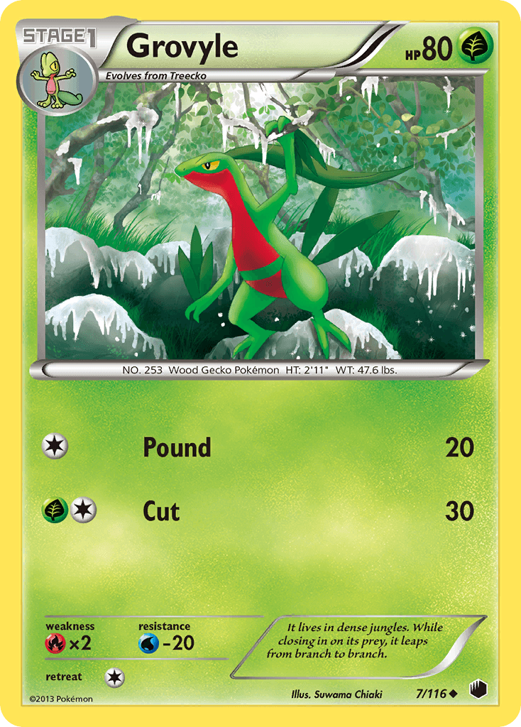Black & White: Plasma Freeze, Fire[×2], Grass, Normal, Reverse Holofoil, Uncommon, Water[-20] Grovyle (7/116) [Black & White: Plasma Freeze] - Trading Card World
