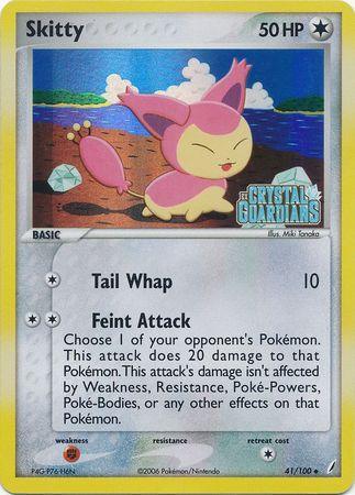 41, Colorless, EX: Crystal Guardians, Fighting[×2], Reverse Holofoil, Uncommon Skitty (41/100) (Stamped) [EX: Crystal Guardians] - Trading Card World