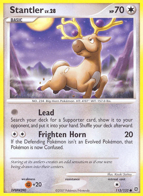 113, Colorless, Common, Diamond & Pearl: Secret Wonders, Fighting[+20], Normal, Reverse Holofoil Stantler (113/132) [Diamond & Pearl: Secret Wonders] - Trading Card World