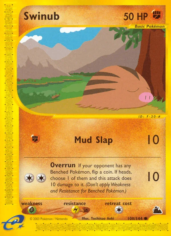 108, Common, Fighting, Grass[×2], Lightning[-30], Normal, Reverse Holofoil, Skyridge Swinub (108/144) [Skyridge] - Trading Card World