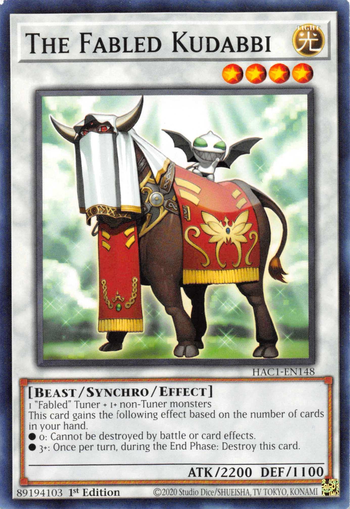 1st Edition, Beast, Common, Hidden Arsenal: Chapter 1, Light, Synchro/Effect Monster The Fabled Kudabbi [HAC1-EN148] Common - Trading Card World
