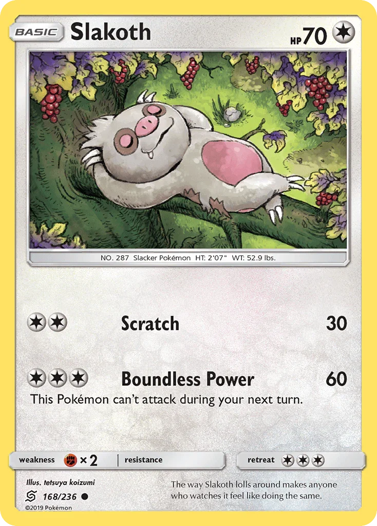 168, Colorless, Common, Fighting[×2], Normal, Reverse Holofoil, Sun & Moon: Unified Minds Slakoth (168/236) [Sun & Moon: Unified Minds] - Trading Card World