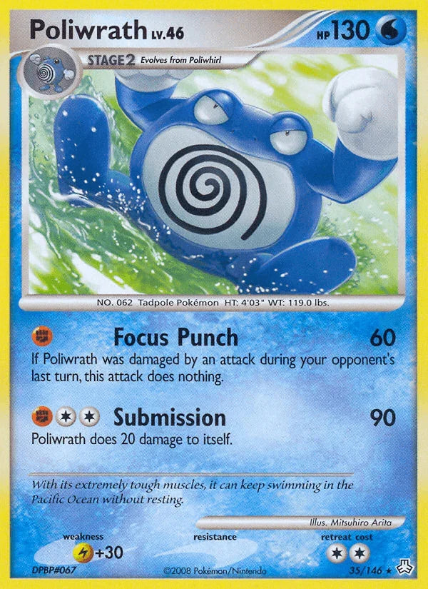 35, Diamond & Pearl: Legends Awakened, Lightning[+30], Normal, Rare, Reverse Holofoil, Water Poliwrath (35/146) [Diamond & Pearl: Legends Awakened] - Trading Card World