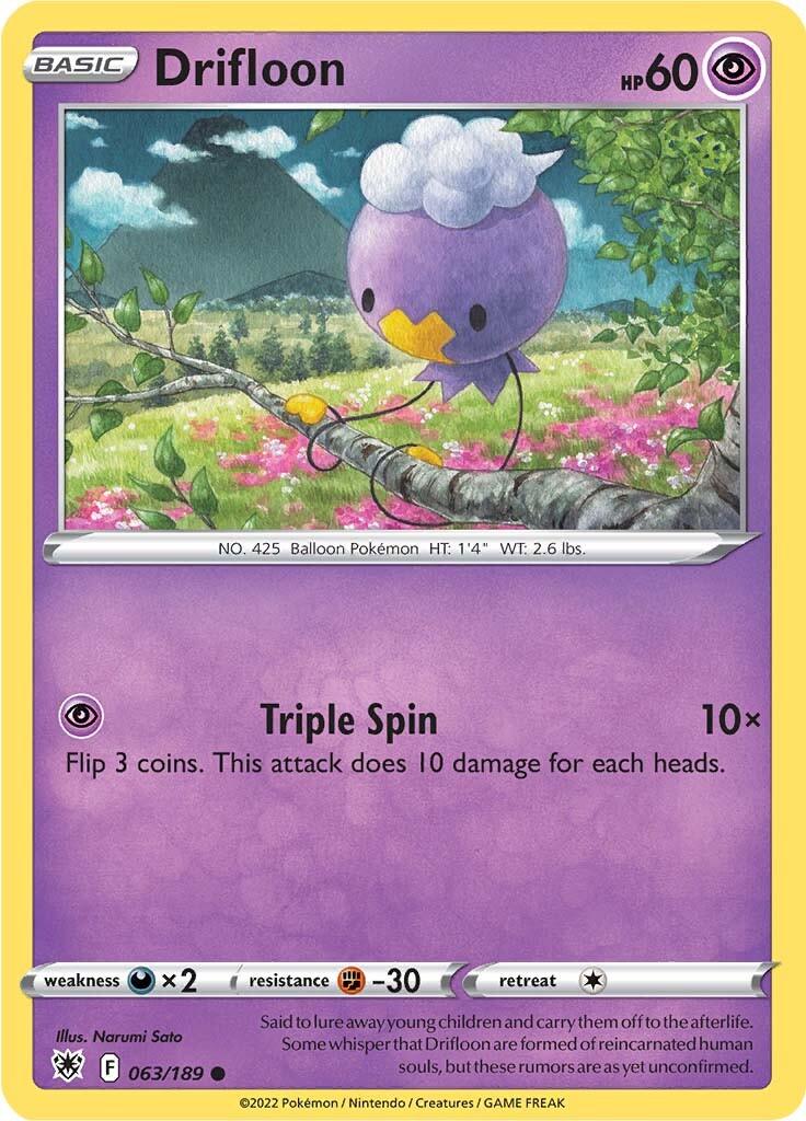 063, Common, Darkness [x2], Fighting [-30], Normal, Psychic, Reverse Holofoil, Sword & Shield: Astral Radiance Drifloon (063/189) [Sword & Shield: Astral Radiance] - Trading Card World