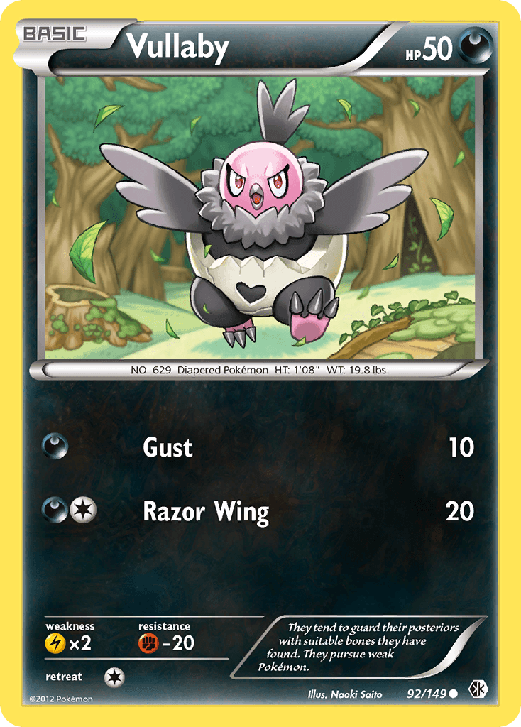 92, Black & White: Boundaries Crossed, Common, Darkness, Fighting[-20], Lightning[×2], Normal, Reverse Holofoil Vullaby (92/149) [Black & White: Boundaries Crossed] - Trading Card World