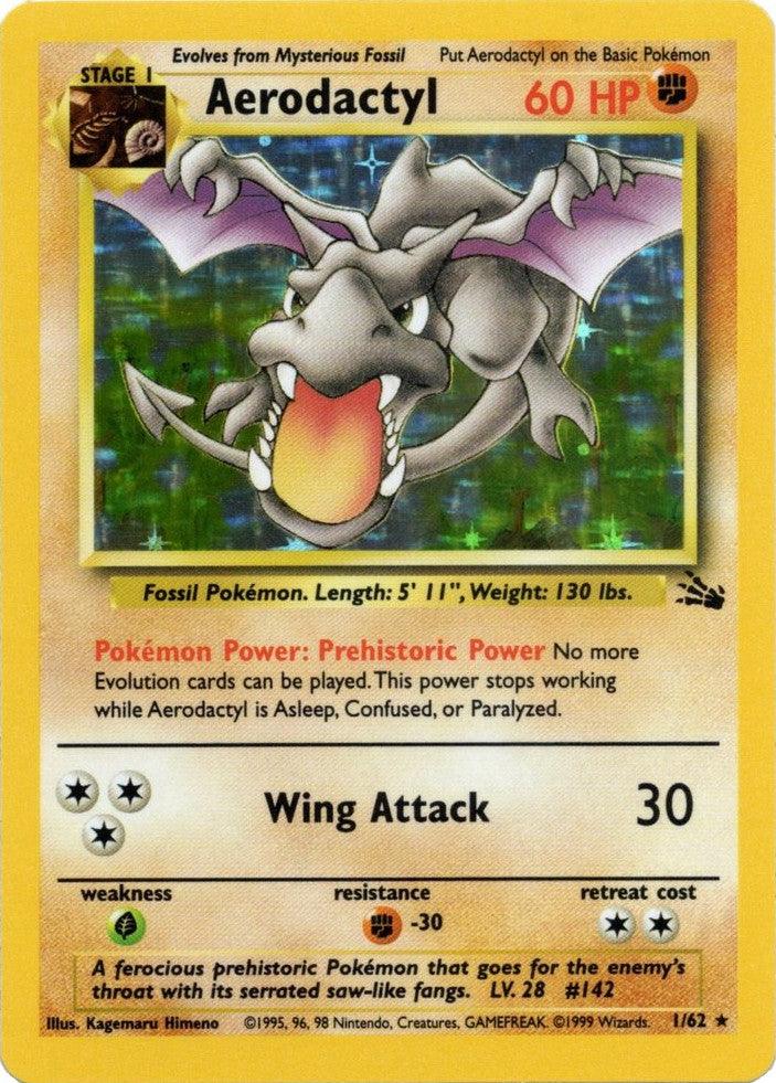 Fighting, Fighting[-30], Fossil Unlimited, Grass[×2], Holo Rare, Holofoil Aerodactyl (1/62) [Fossil Unlimited] - Trading Card World