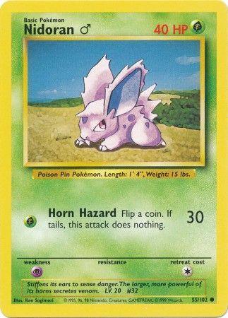 55, Base Set Unlimited, Common, Grass, Normal, Psychic[×2] Nidoran (55/102) (Male) [Base Set Unlimited] - Trading Card World