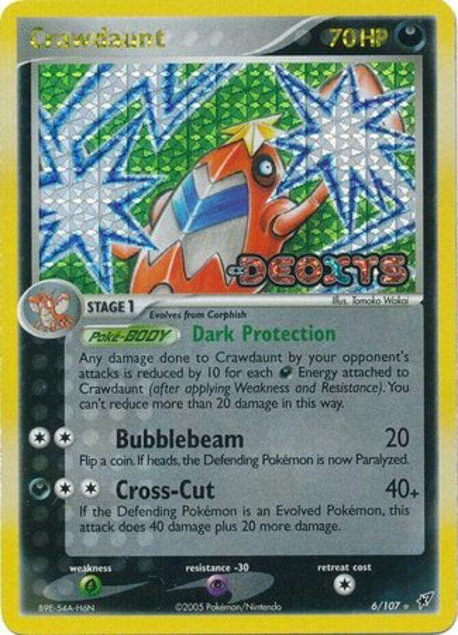 Darkness, EX: Deoxys, Grass[×2], Holo Rare, Psychic[-30], Reverse Holofoil Crawdaunt (6/107) (Stamped) [EX: Deoxys] - Trading Card World