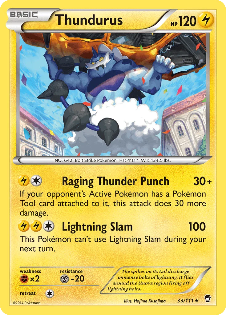 33, Fighting[×2], Lightning, Metal[-20], Normal, Rare, Reverse Holofoil, XY: Furious Fists Thundurus (33/111) [XY: Furious Fists] - Trading Card World