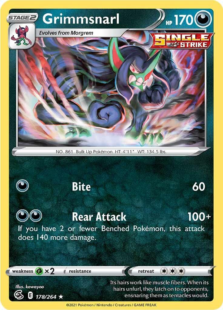 178, Darkness, Grass [x2], Holo Rare, Holofoil, Reverse Holofoil, Sword & Shield: Fusion Strike Grimmsnarl (178/264) [Sword & Shield: Fusion Strike] - Trading Card World