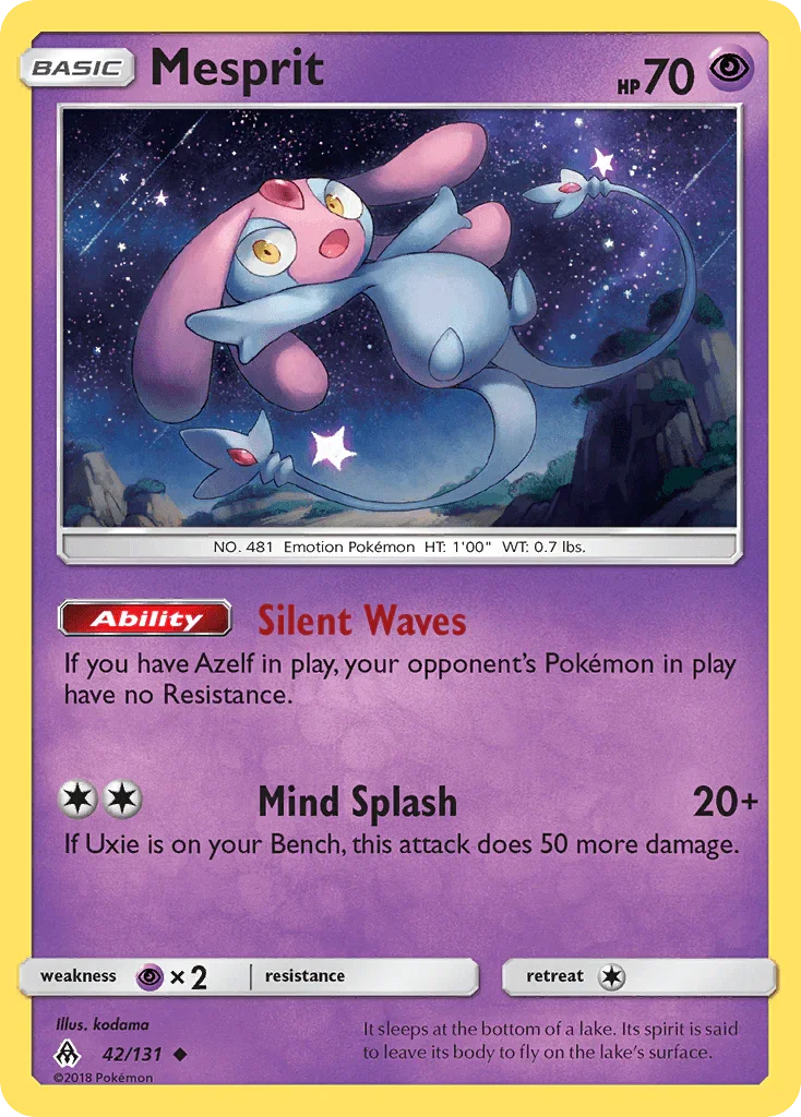 42, Normal, Psychic, Psychic[×2], Reverse Holofoil, Sun & Moon: Forbidden Light, Uncommon Mesprit (42/131) [Sun & Moon: Forbidden Light] - Trading Card World