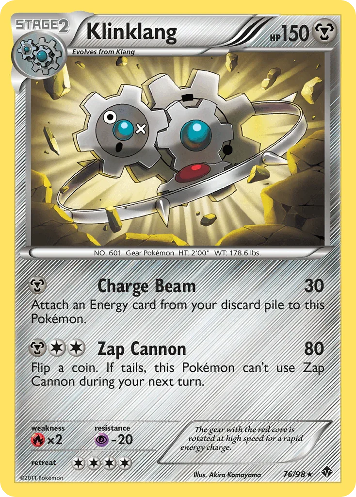 76, Black & White: Emerging Powers, Fire[×2], Metal, Normal, Psychic[-20], Rare, Reverse Holofoil Klinklang (76/98) [Black & White: Emerging Powers] - Trading Card World