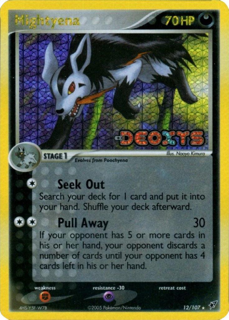 12, Darkness, EX: Deoxys, Fighting[×2], Holo Rare, Psychic[-30], Reverse Holofoil Mightyena (12/107) (Stamped) [EX: Deoxys] - Trading Card World