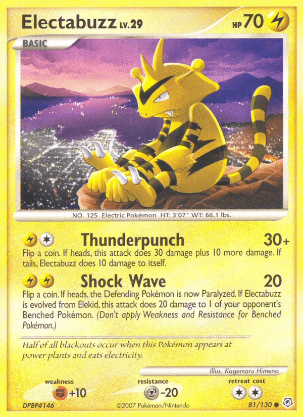 81, Common, Diamond & Pearl: Base Set, Fighting[+10], Lightning, Metal[-20], Normal, Reverse Holofoil Electabuzz (81/130) [Diamond & Pearl: Base Set] - Trading Card World