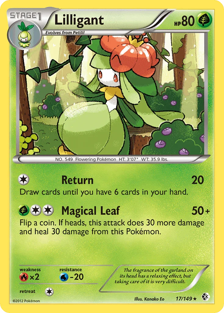 17, Black & White: Boundaries Crossed, Fire[×2], Grass, Normal, Rare, Reverse Holofoil, Water[-20] Lilligant (17/149) [Black & White: Boundaries Crossed] - Trading Card World