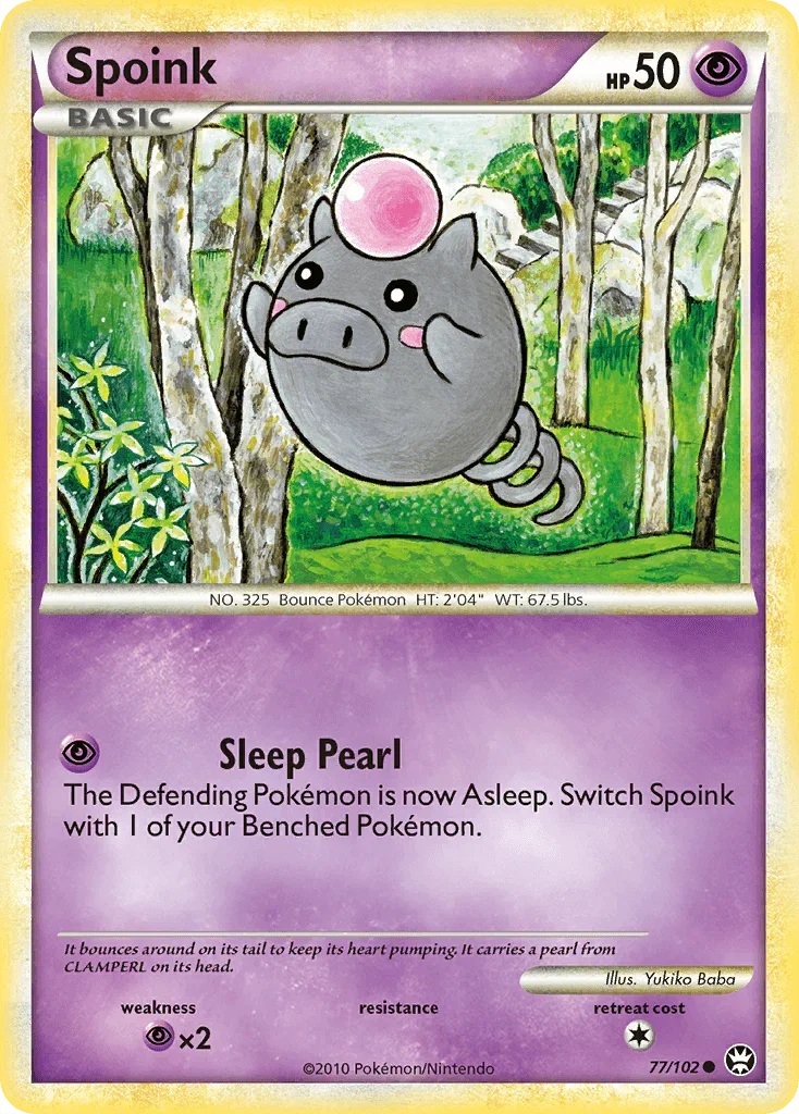 77, Common, HeartGold & SoulSilver: Triumphant, Normal, Psychic, Psychic[×2], Reverse Holofoil Spoink (77/102) [HeartGold & SoulSilver: Triumphant] - Trading Card World