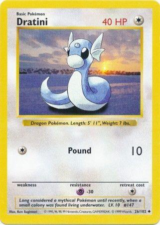 26, Base Set Shadowless Unlimited, Colorless, Normal, Psychic[-30], Uncommon Dratini (26/102) [Base Set Shadowless Unlimited] - Trading Card World
