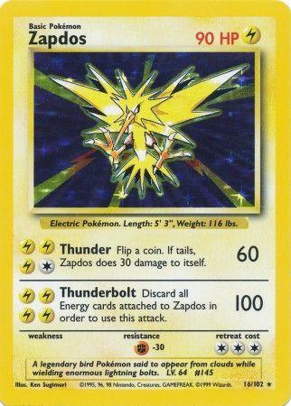 16, Base Set Unlimited, Fighting[-30], Holo Rare, Holofoil, Lightning Zapdos (16/102) [Base Set Unlimited] - Trading Card World